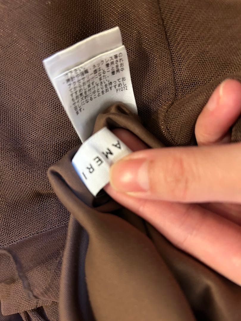 【美品】AMERI ブラウン シースルー袖 ロングドレス