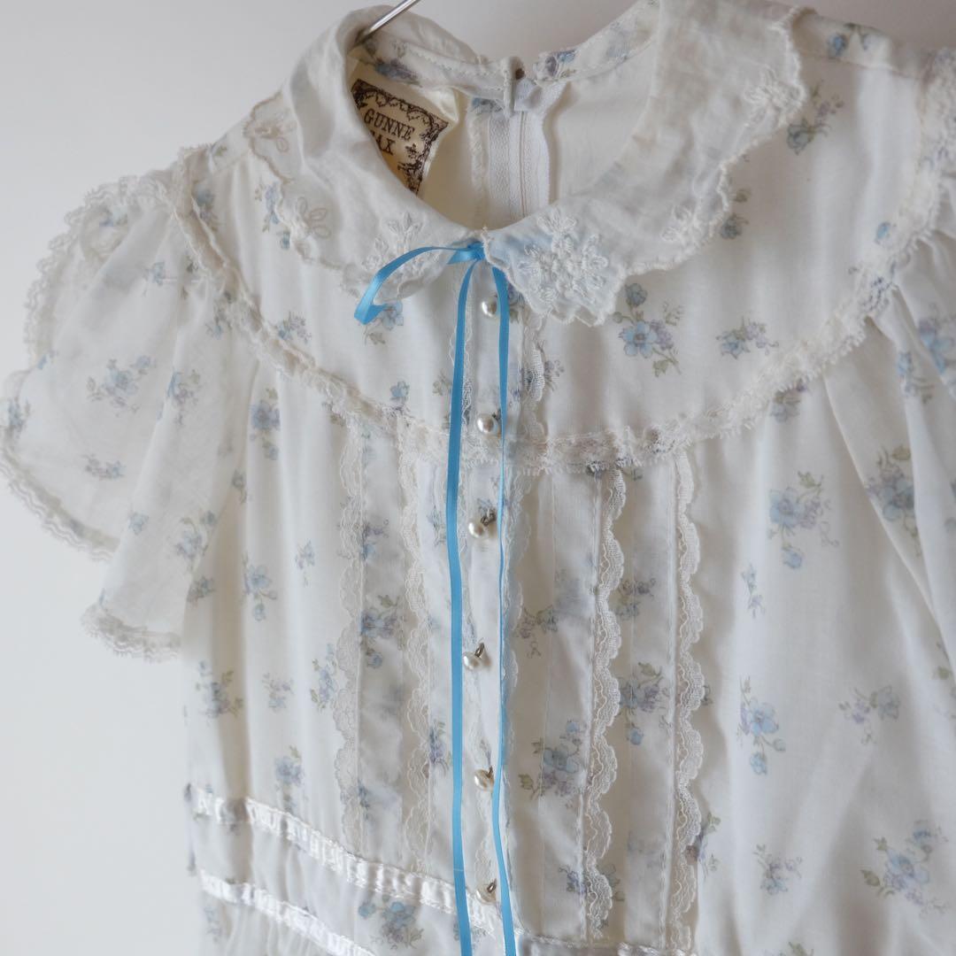 70s GUNNE SAX キッズ 花柄 レース ロング ワンピース ドレス