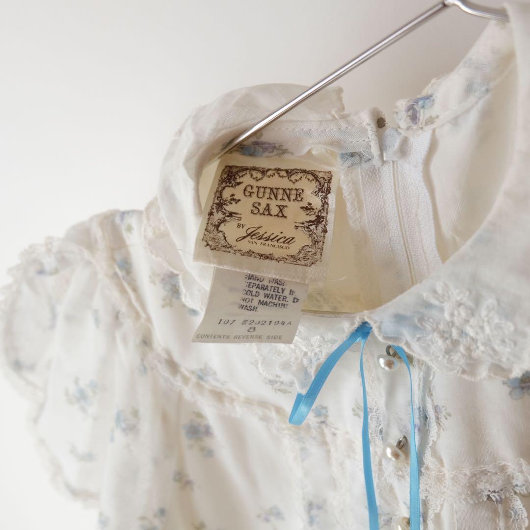 70s GUNNE SAX キッズ 花柄 レース ロング ワンピース ドレス