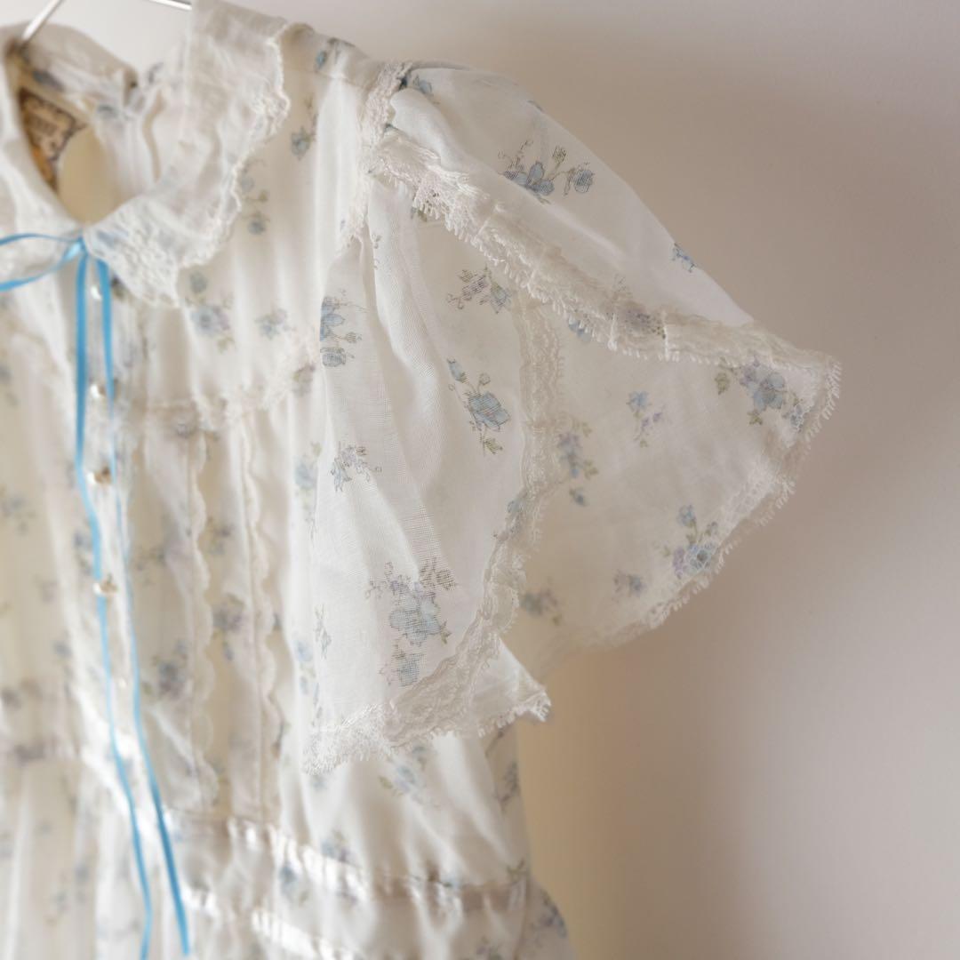 70s GUNNE SAX キッズ 花柄 レース ロング ワンピース ドレス