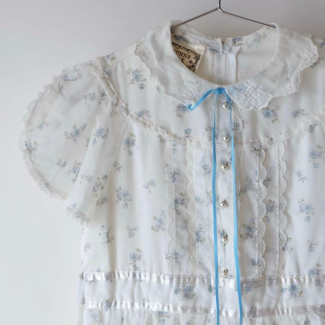 70s GUNNE SAX キッズ 花柄 レース ロング ワンピース ドレス