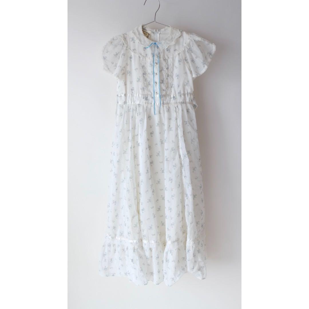 70s GUNNE SAX キッズ 花柄 レース ロング ワンピース ドレス
