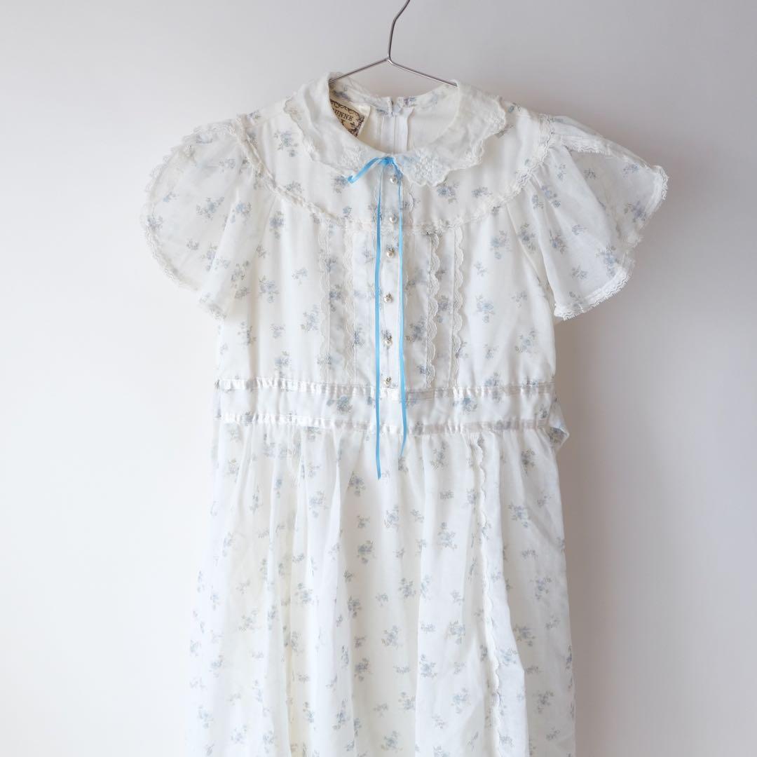 70s GUNNE SAX キッズ 花柄 レース ロング ワンピース ドレス
