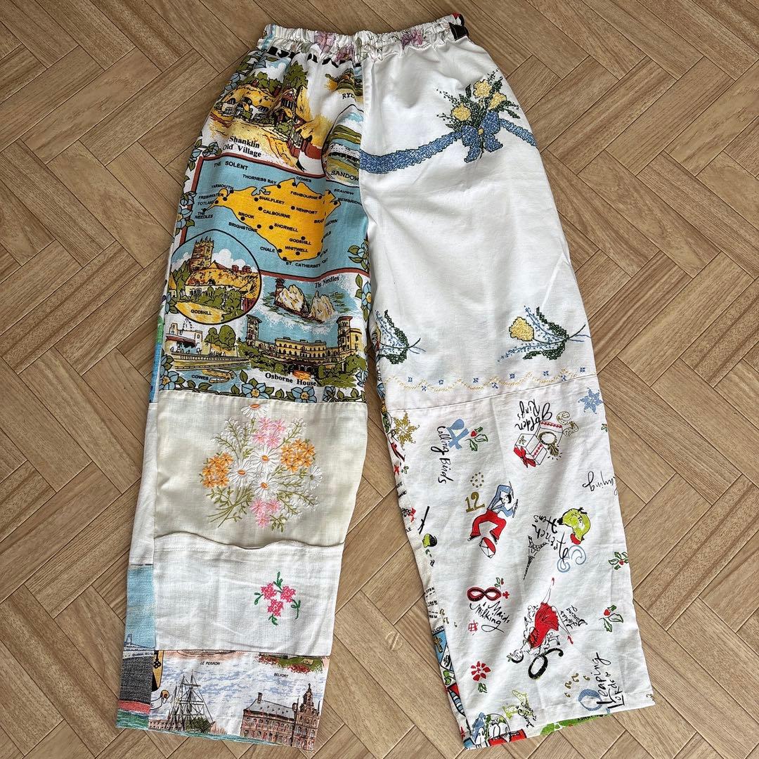刺繍 ヴィンテージクロス リメイクパンツ 一点物