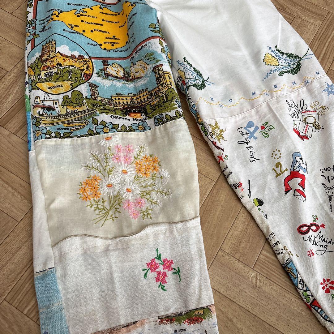 刺繍 ヴィンテージクロス リメイクパンツ 一点物