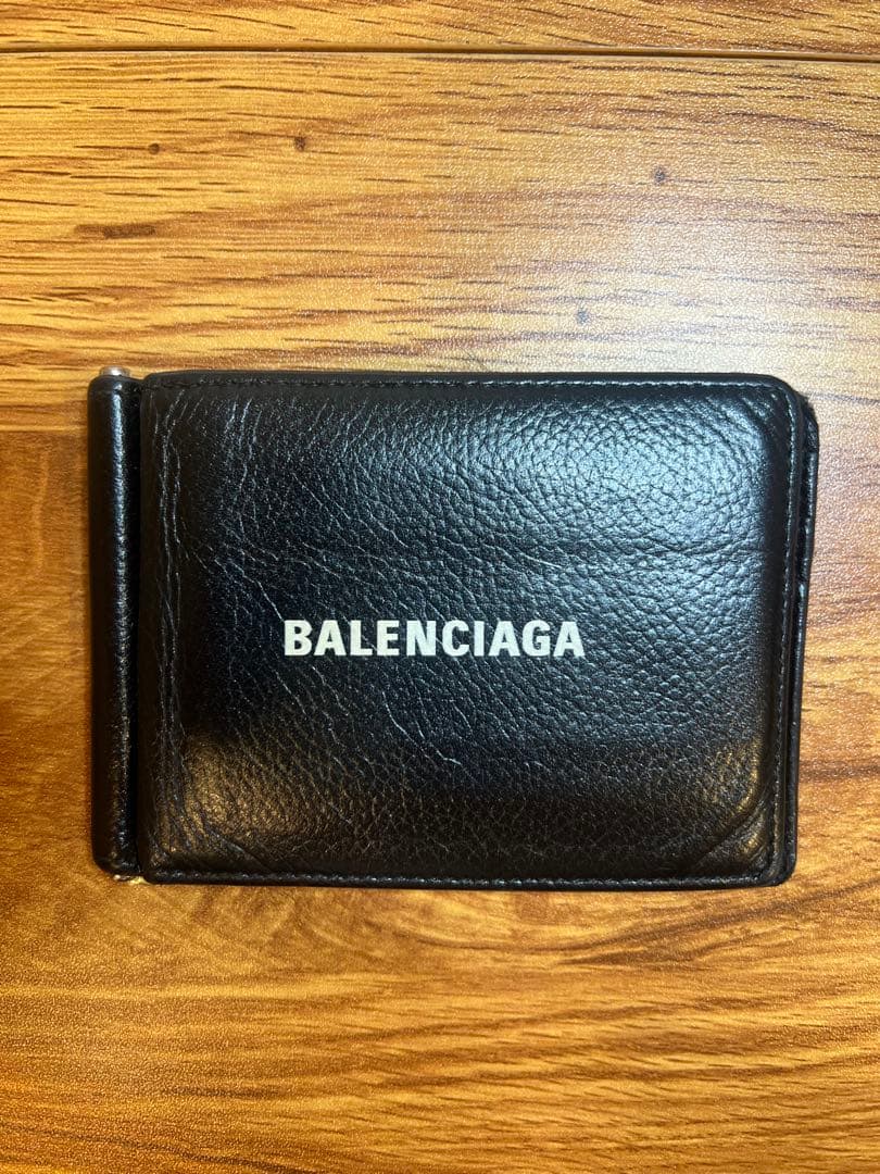 BALENCIAGA ブラック レザー マネークリップ