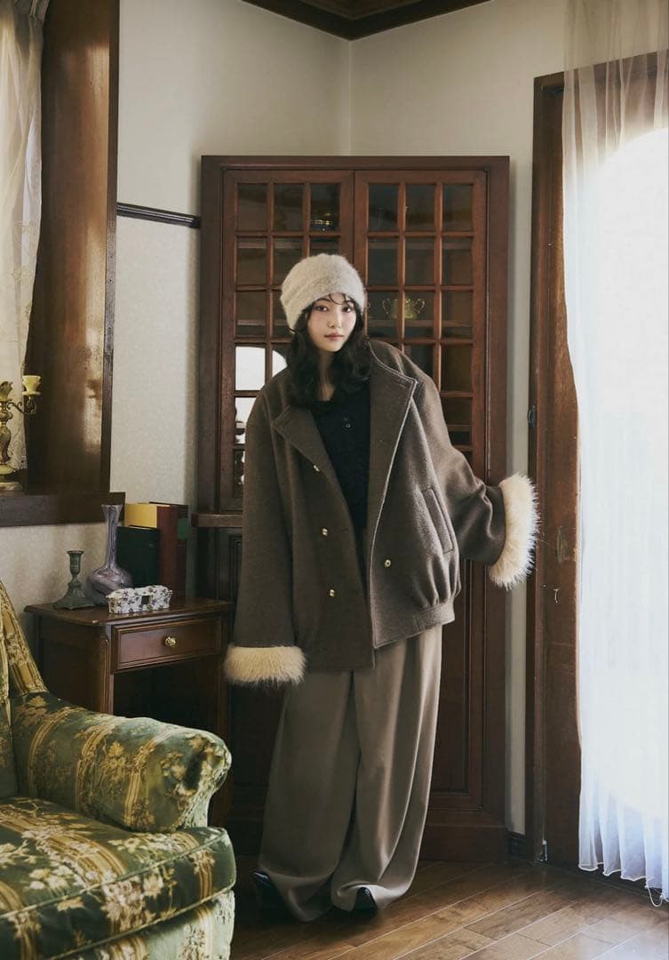 Andequel ☀︎collar fur cocoon coat（Brown）