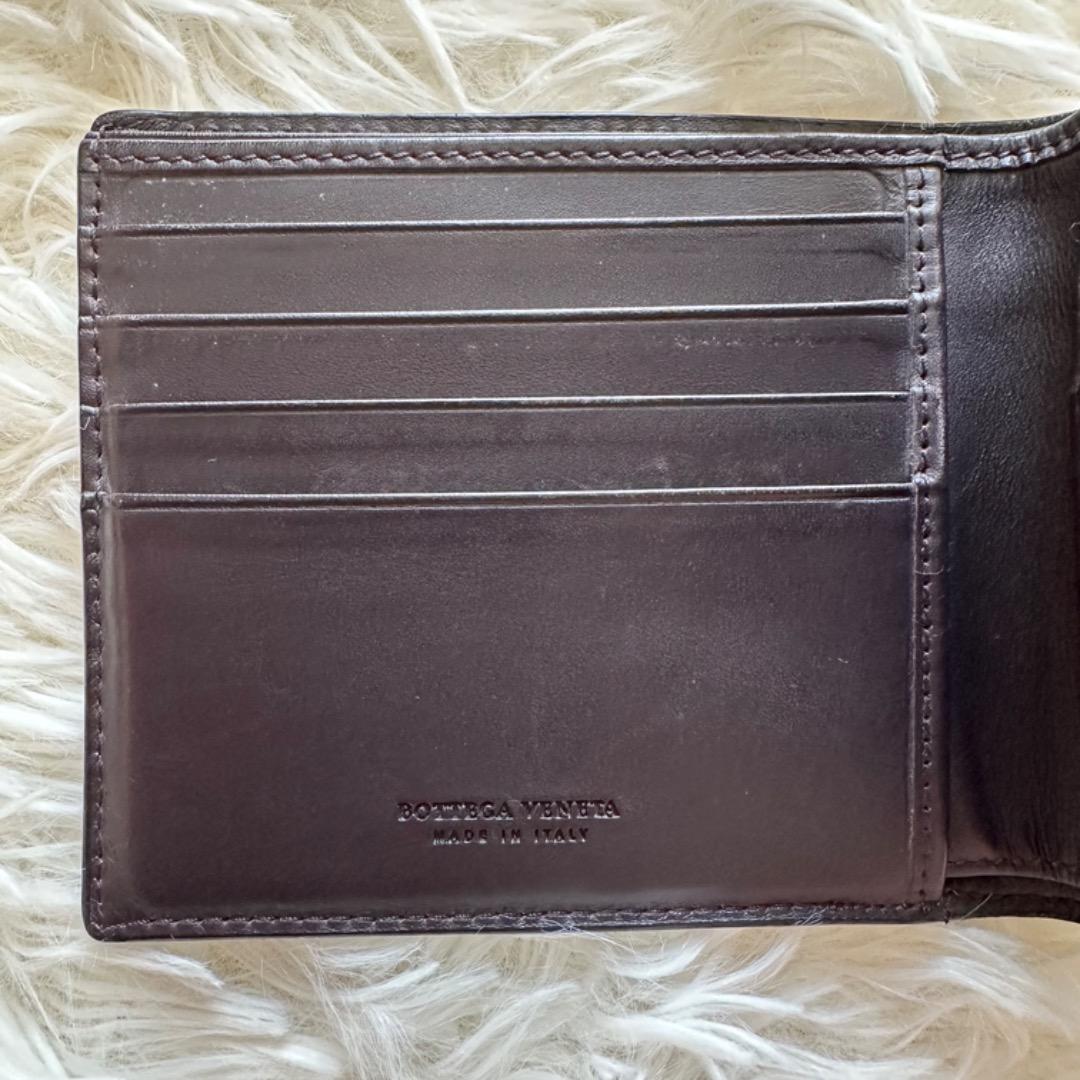 美品✨ボッテガヴェネタ イントレチャート 二つ折り財布 レザー ブラウン