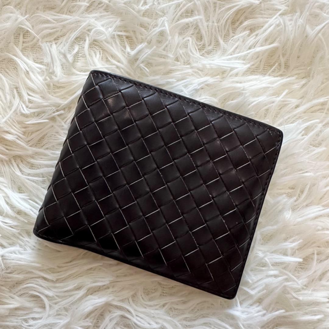 美品✨ボッテガヴェネタ イントレチャート 二つ折り財布 レザー ブラウン