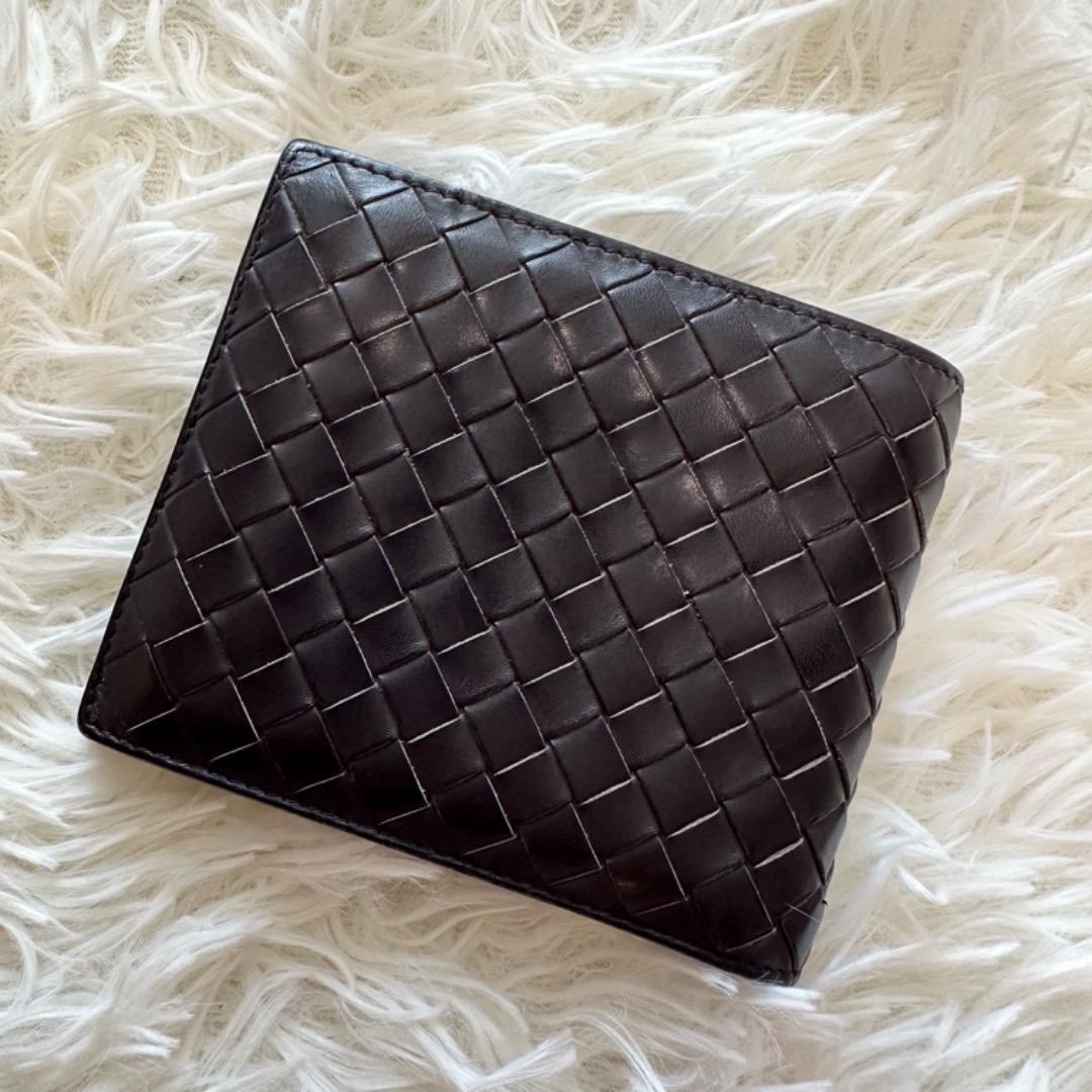 美品✨ボッテガヴェネタ イントレチャート 二つ折り財布 レザー ブラウン