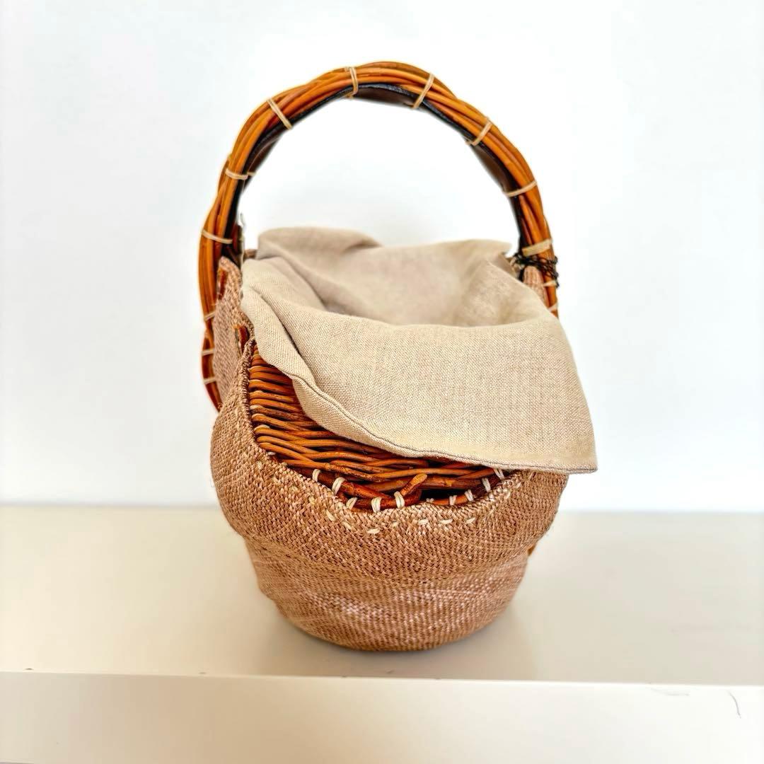 【希少レア】エバゴス チャーム カゴバッグ マルシェ 帽子型 パナマ ボタン