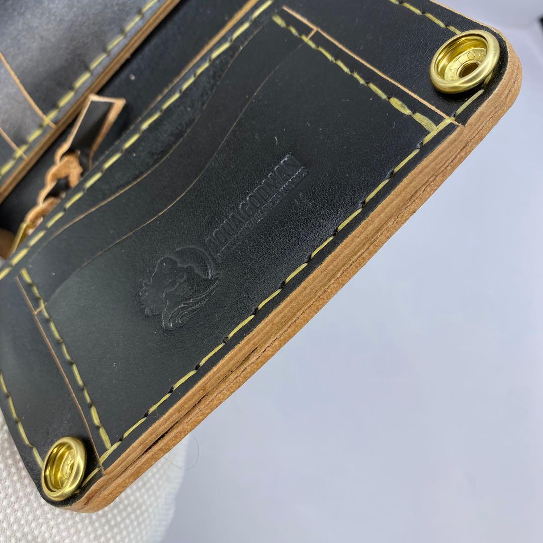 左小銭verお札折らずに収納できる無骨な手染めミドルトラッカーウォレット BTW