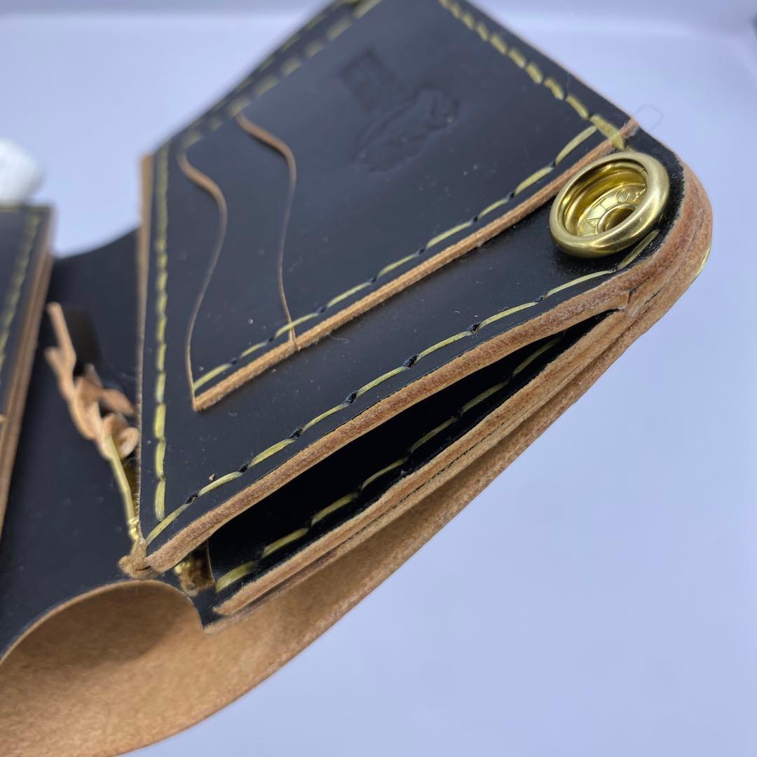 左小銭verお札折らずに収納できる無骨な手染めミドルトラッカーウォレット BTW