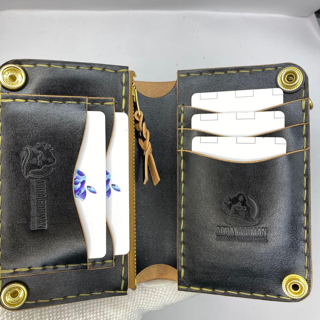 左小銭verお札折らずに収納できる無骨な手染めミドルトラッカーウォレット BTW