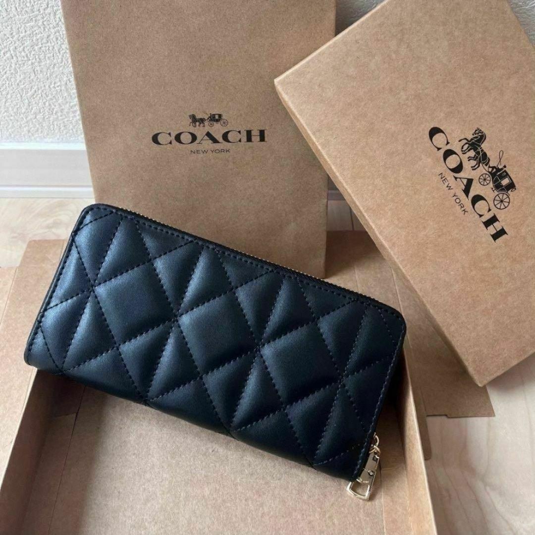 【人気】COACH コーチ 財布 希少 キルティング ブラック レザー