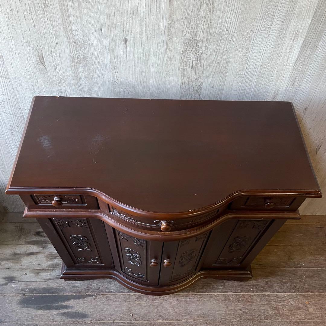 アンティーク調 コンソールキャビネット 木彫り 飾り棚 サイドボード