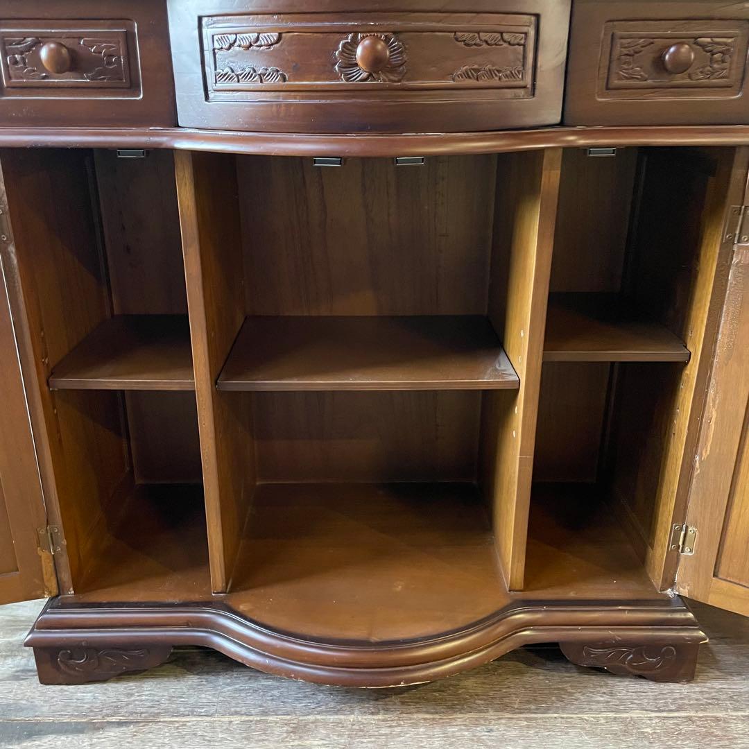 アンティーク調 コンソールキャビネット 木彫り 飾り棚 サイドボード