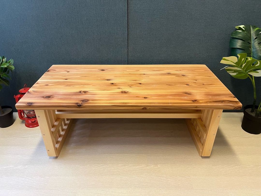 【オーダー】 ローテーブル 和風 木組縦格子 収納付き