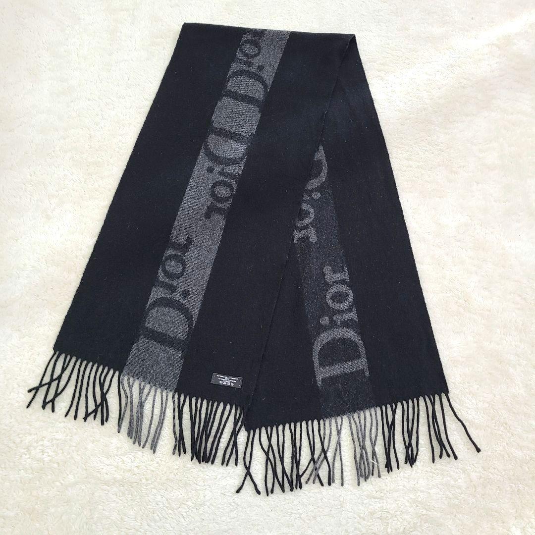 【人気】クリスチャンディオール　マフラー　カシミヤ　メリノウール　センターロゴ