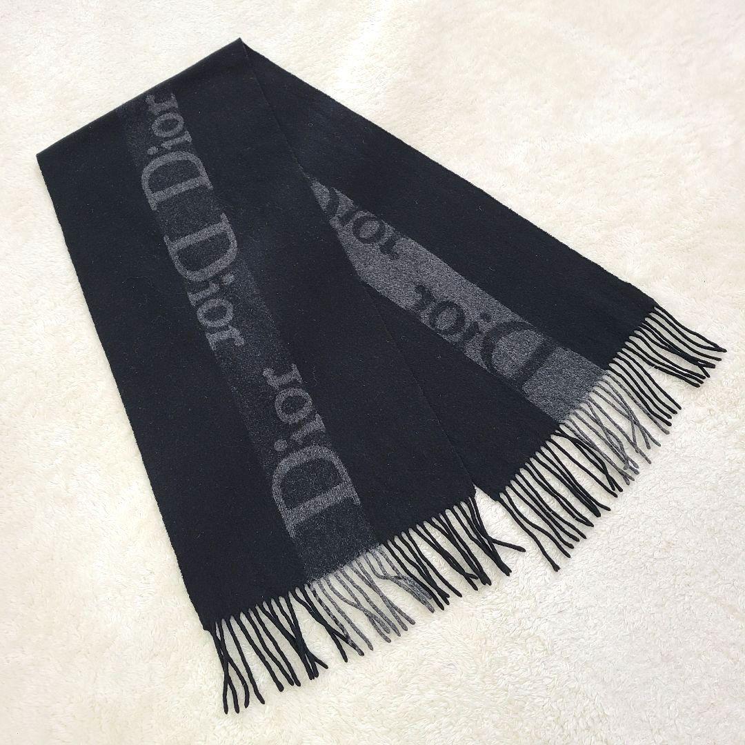 【人気】クリスチャンディオール　マフラー　カシミヤ　メリノウール　センターロゴ