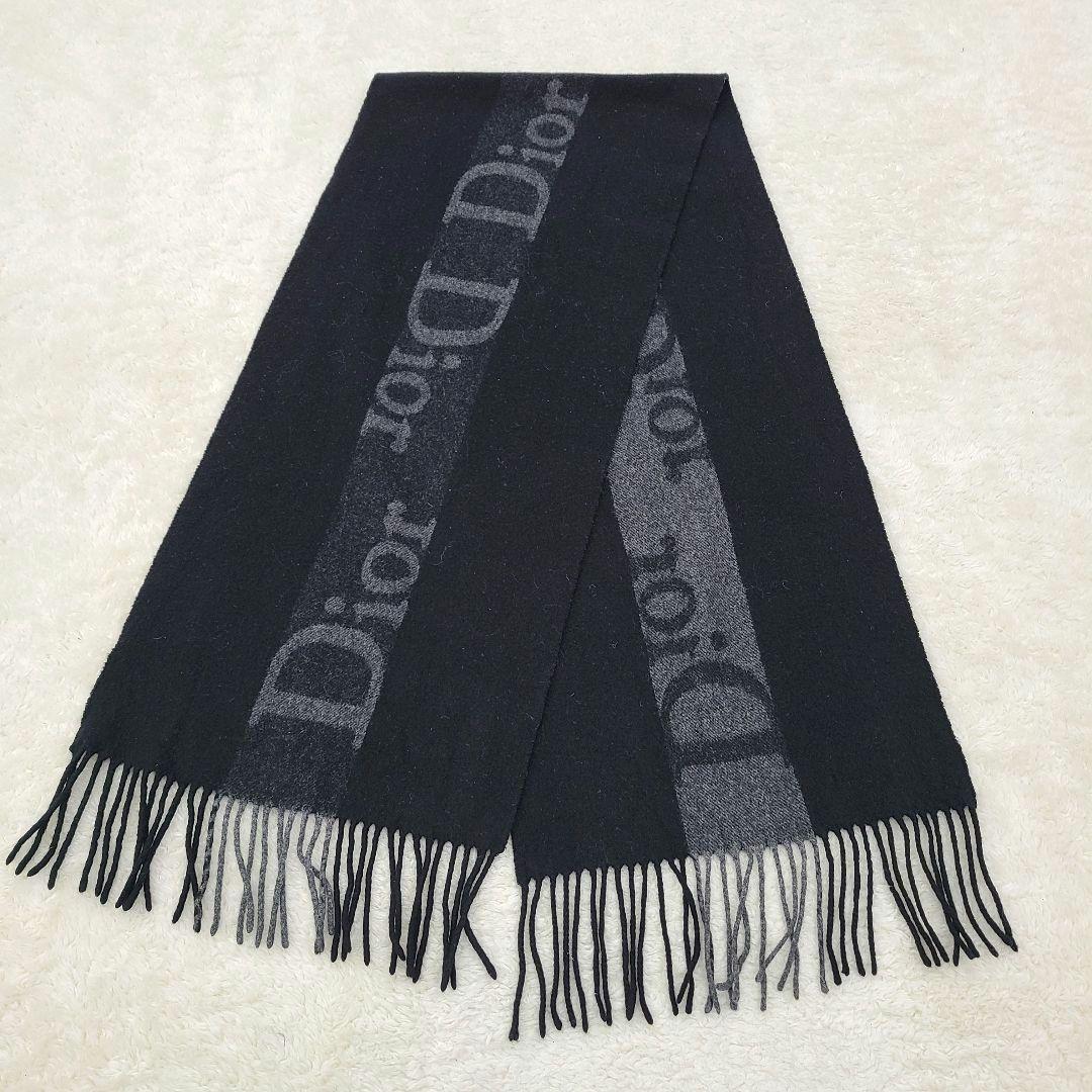 【人気】クリスチャンディオール　マフラー　カシミヤ　メリノウール　センターロゴ
