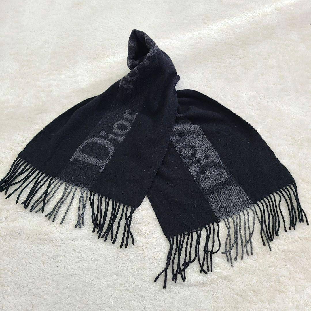 【人気】クリスチャンディオール　マフラー　カシミヤ　メリノウール　センターロゴ