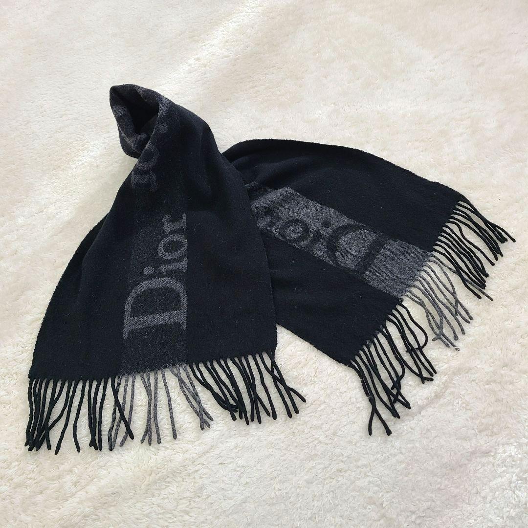 【人気】クリスチャンディオール　マフラー　カシミヤ　メリノウール　センターロゴ