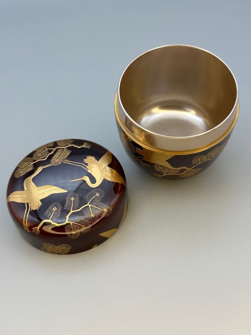 茶道具　棗　一瓢斎　松食鶴蒔絵