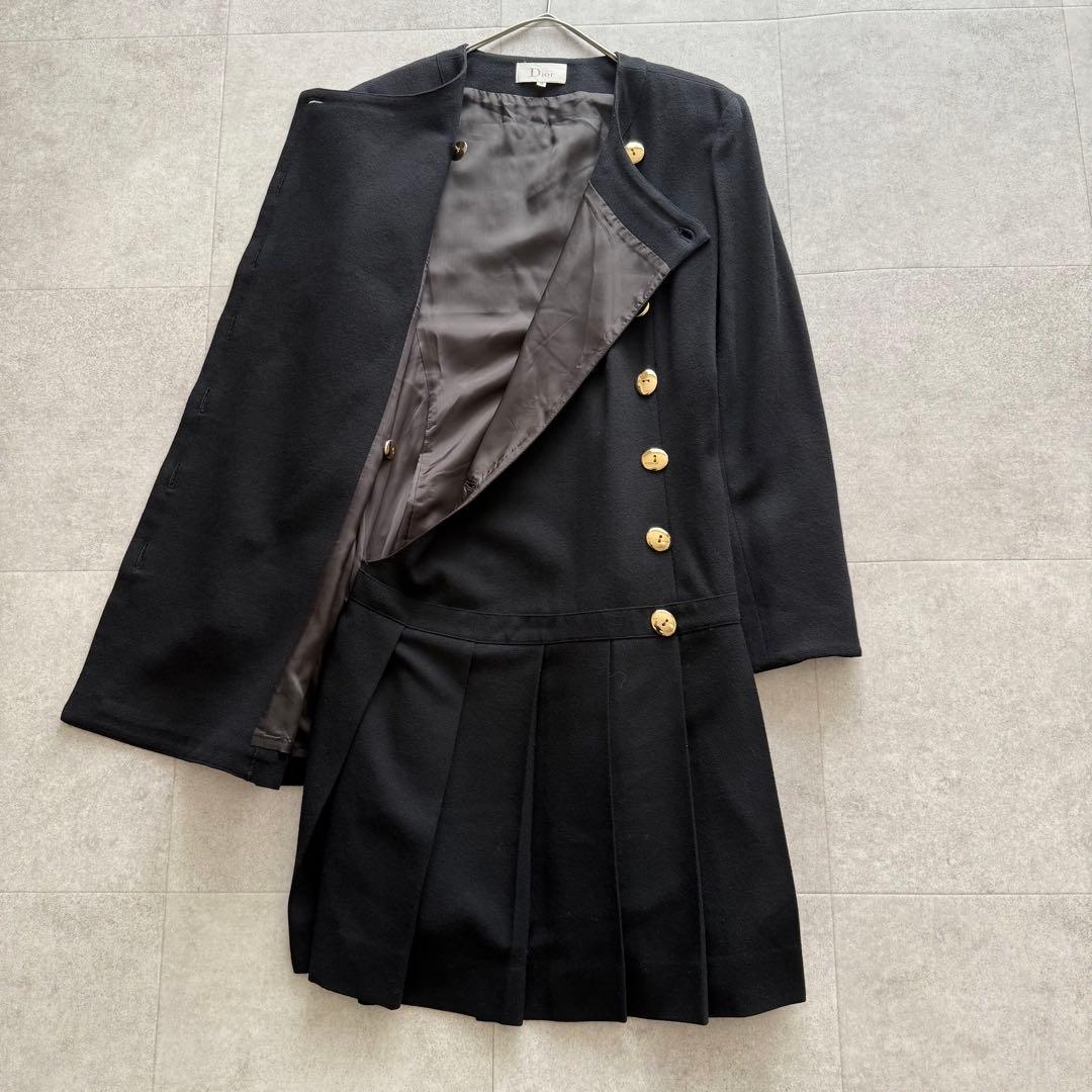 クリスチャンディオール　Miss Dior　コート　黒　プリーツ　金ボタン