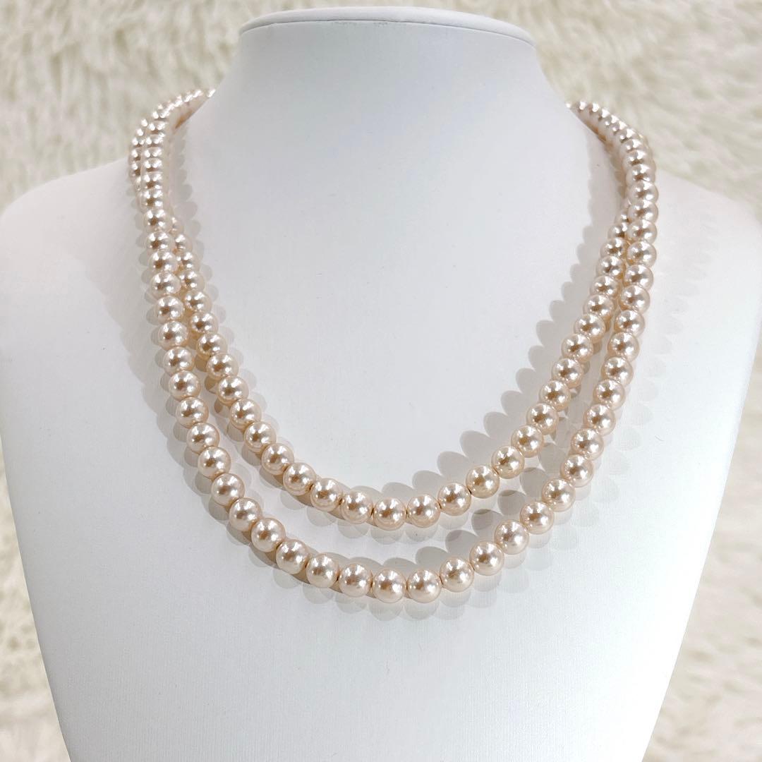 にしやん アコヤ 本真珠 パール 2連 1点物 ベージュ ネックレス