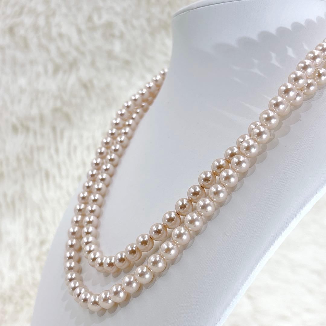 にしやん アコヤ 本真珠 パール 2連 1点物 ベージュ ネックレス