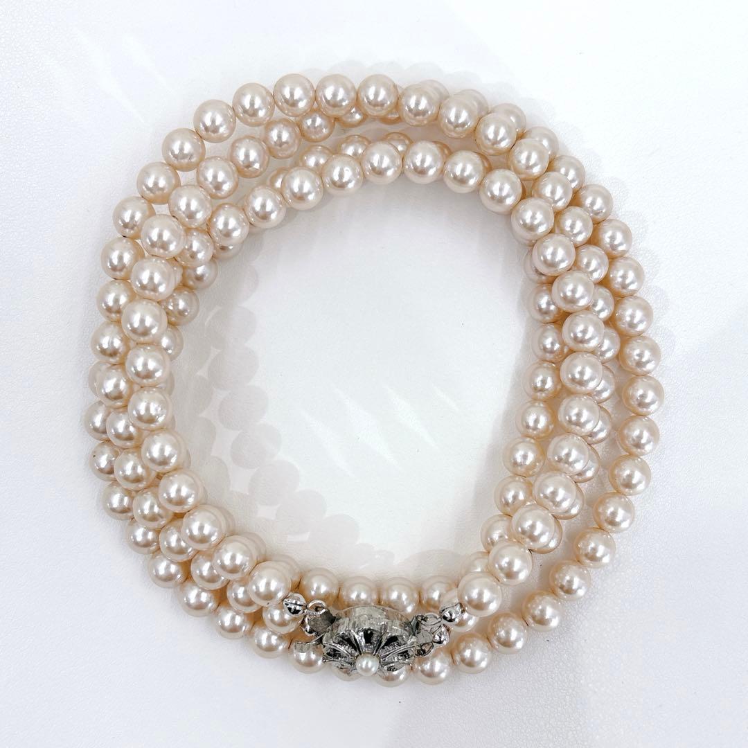 にしやん アコヤ 本真珠 パール 2連 1点物 ベージュ ネックレス