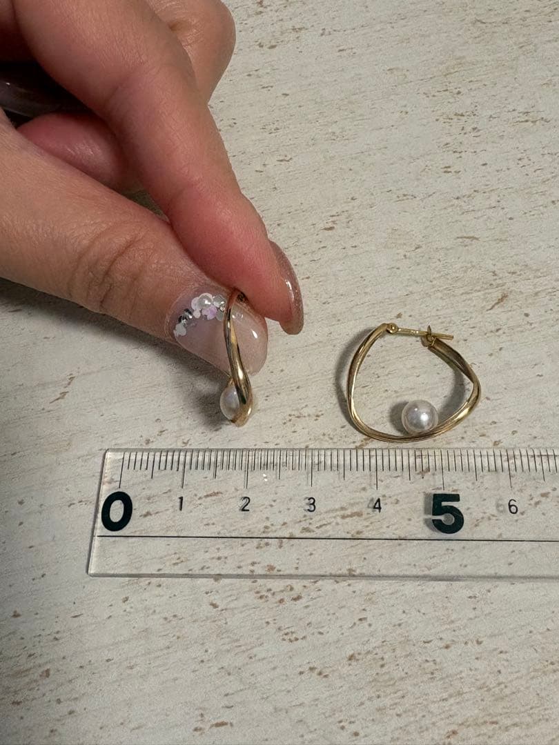 mi8k10ゴールドフープピアス アコヤ真珠付き