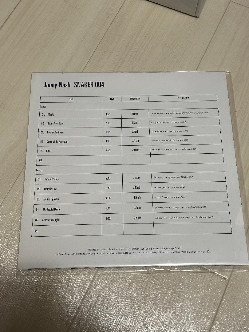 300枚限定 Jonny Nash - SNAKER 004 LPレコード