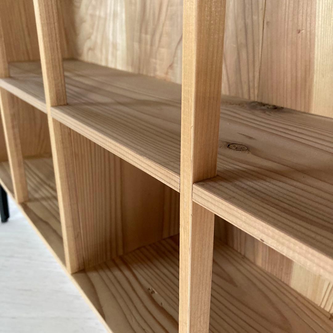 古い木製 オープンラック 鉄脚 木製棚 本棚