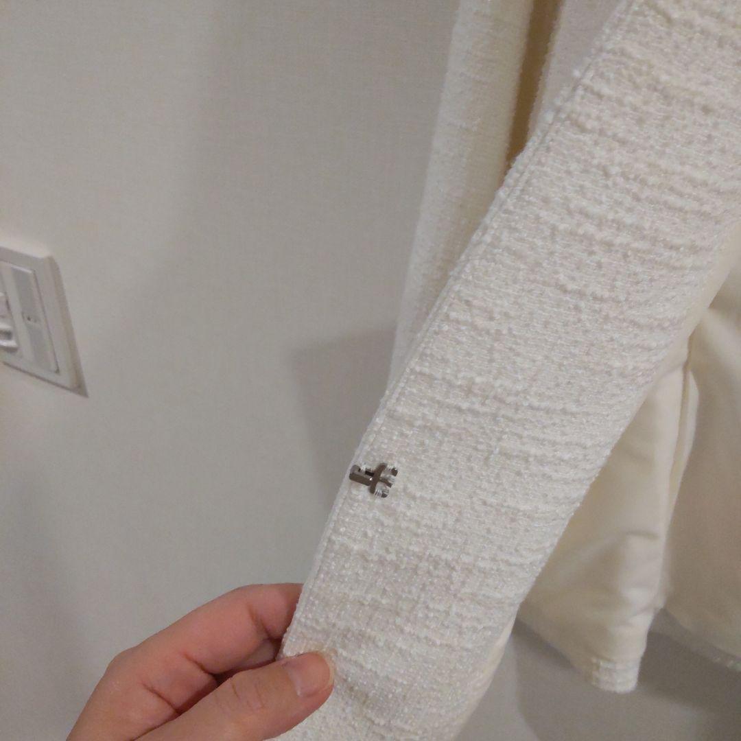 美品 23区 ツイード ジャケット ホワイト 38 ノーカラー カラーレス