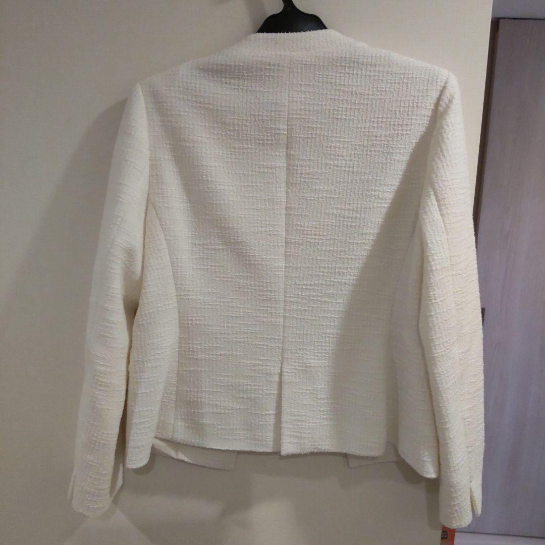 美品 23区 ツイード ジャケット ホワイト 38 ノーカラー カラーレス
