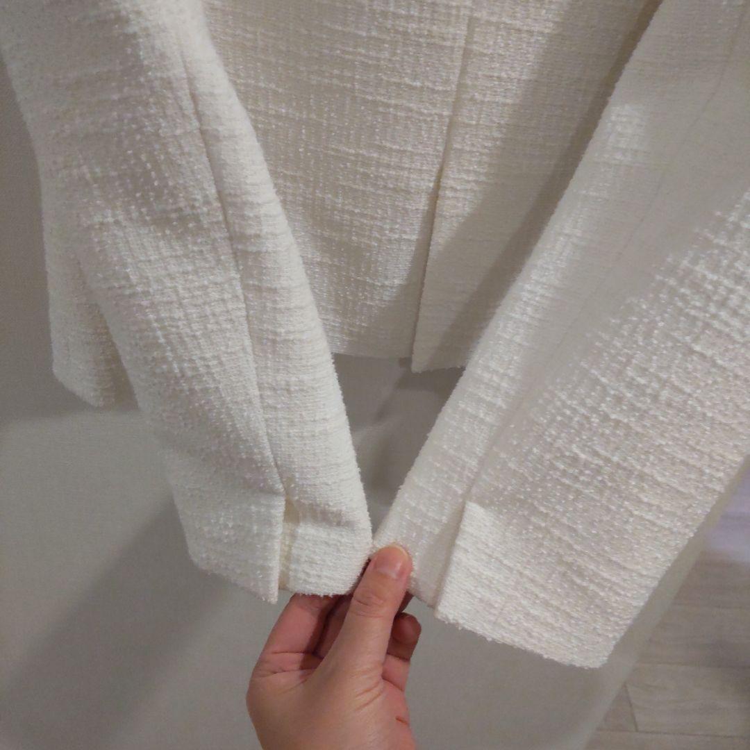 美品 23区 ツイード ジャケット ホワイト 38 ノーカラー カラーレス