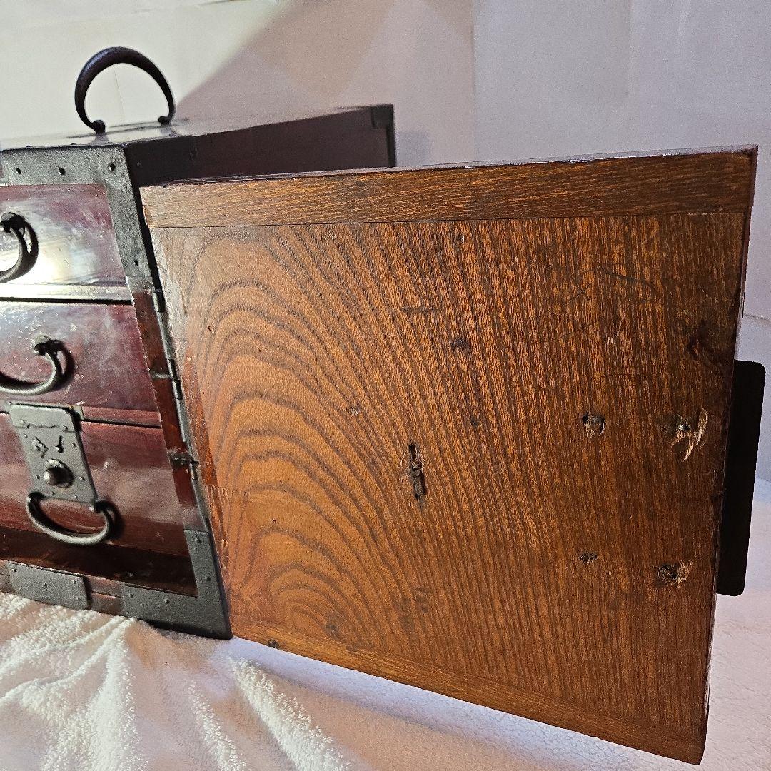 酒田地方　欅　船箪笥　鍵付　時代箪笥　古民具　銭函　銭箱　千両箱　舟箪笥　船金庫