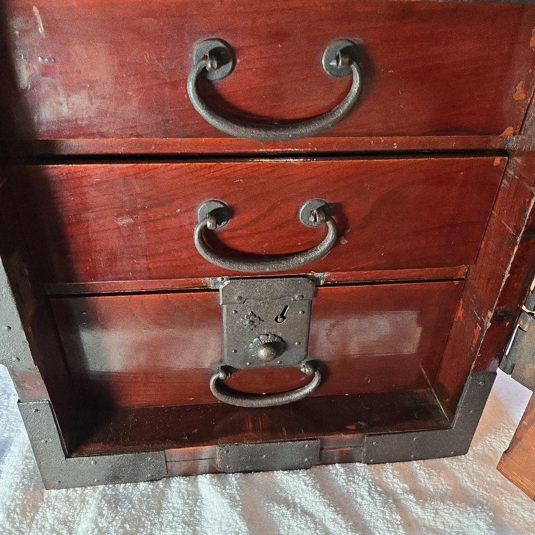 酒田地方　欅　船箪笥　鍵付　時代箪笥　古民具　銭函　銭箱　千両箱　舟箪笥　船金庫