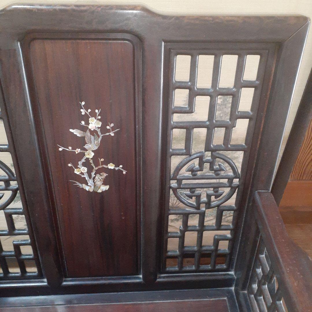【貴重】アンティークチェア 唐木 中国 花梨 螺鈿 花鳥図 レトロ