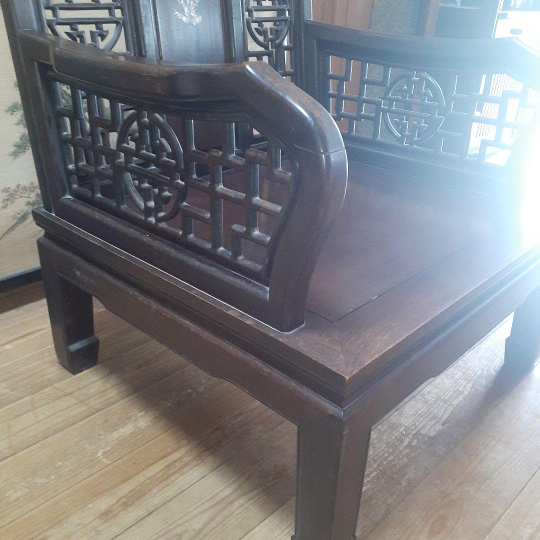 【貴重】アンティークチェア 唐木 中国 花梨 螺鈿 花鳥図 レトロ