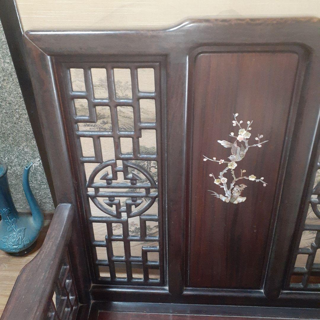 【貴重】アンティークチェア 唐木 中国 花梨 螺鈿 花鳥図 レトロ