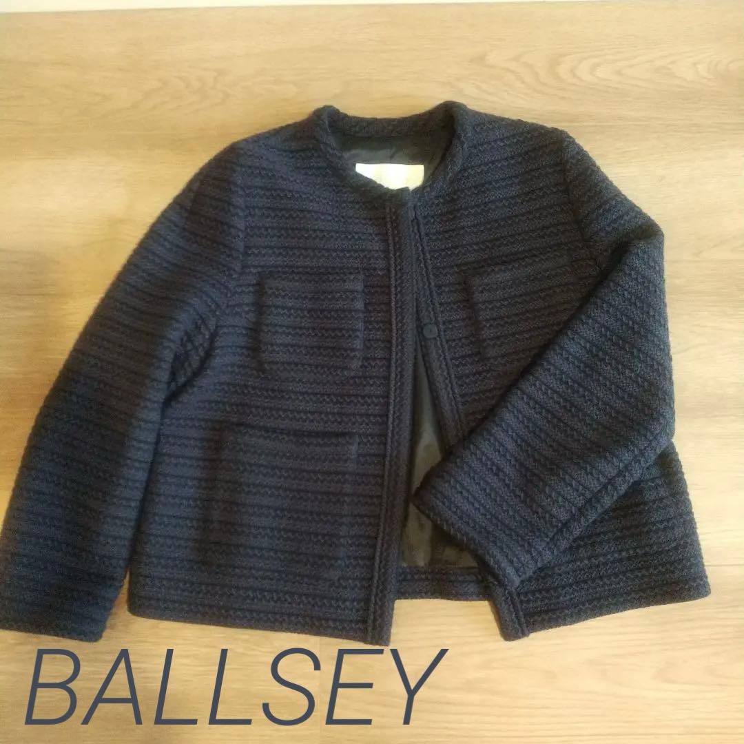 極美品★Ballsey ギマラッセル ノーカラージャケット ネイビー 36