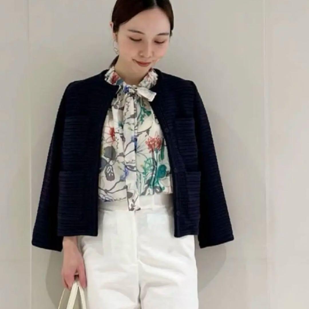 極美品★Ballsey ギマラッセル ノーカラージャケット ネイビー 36