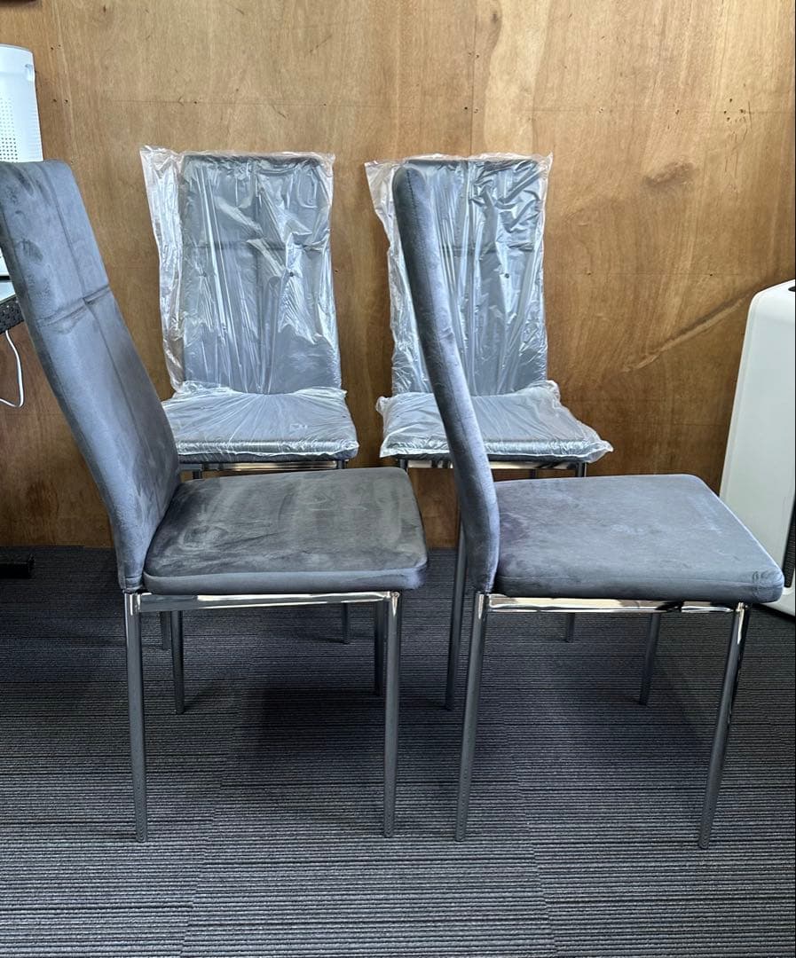 期間限定　ダイニングチェア　ベルベットクッション 4脚セット グレー