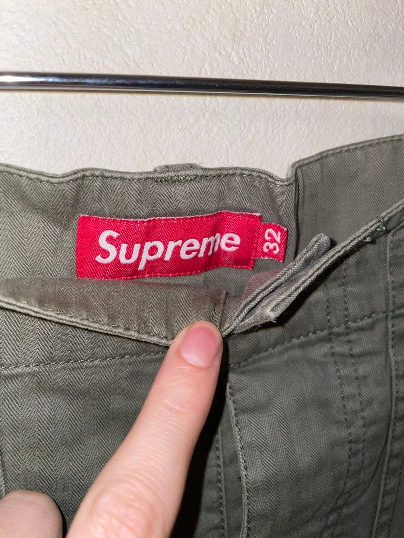 Supreme カーゴパンツ 32 オリーブグリーン　ヘリンボーン