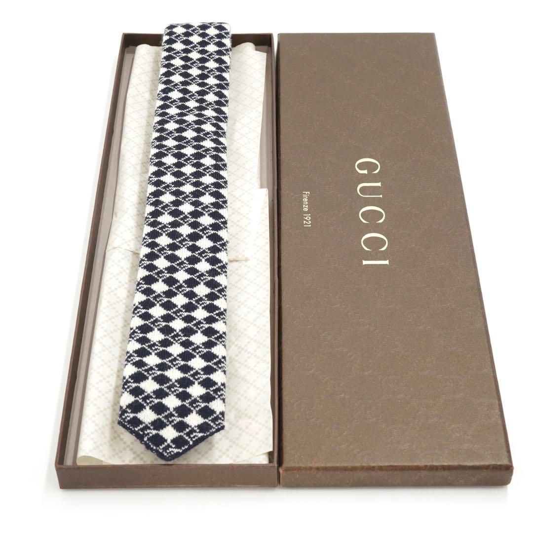 ✨新品未使用品✨　GUCCI ナロータイ　ネクタイ　GG 格子柄　ニット　ウール