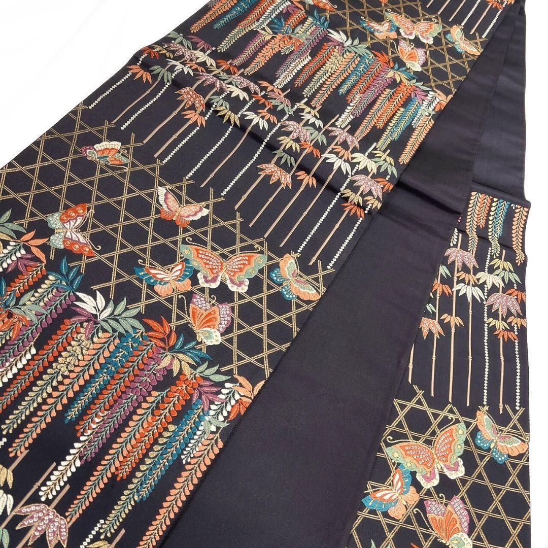 袋帯　能衣彩花段紋　藤の花　笹　蝶模様　籠目　金糸　着物　114b p ms