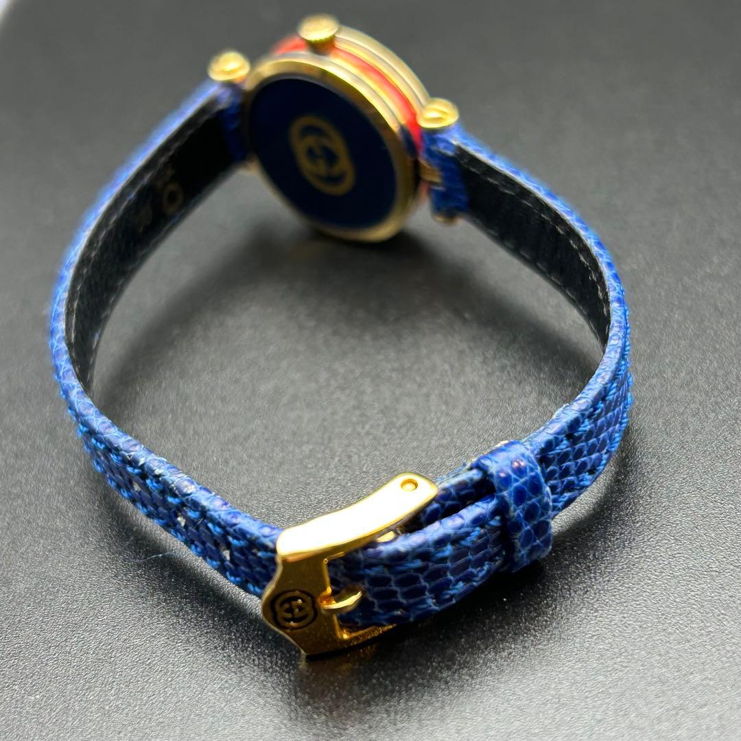 美品 GUCCI シェリーライン 青ベゼル クォーツ 電池交換済 腕時計 箱付